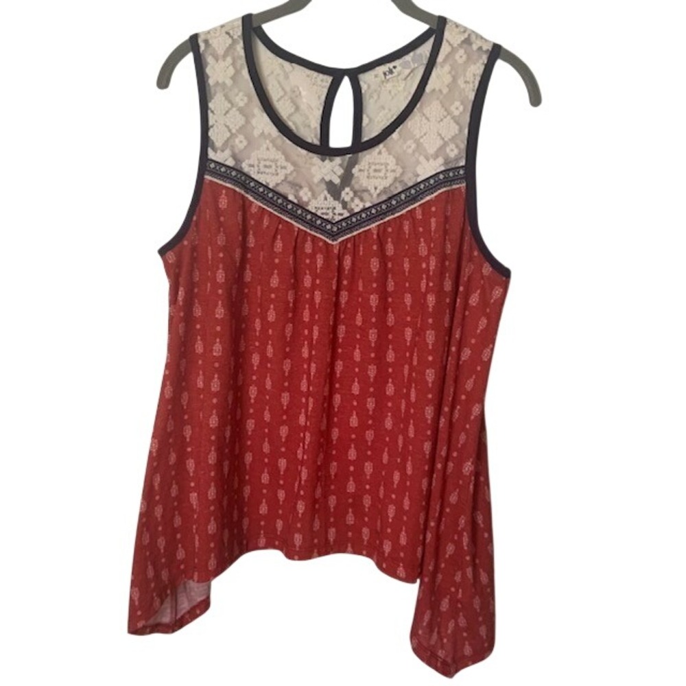 Jolt Sleeveless Shirt Y2K Indie Festival Boho Top Lace High-Low Hem Tank L EUC
